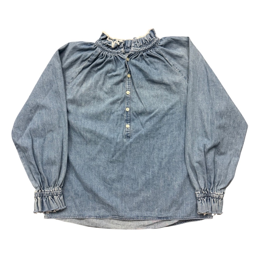 Citizens of Humanity Denim Iris Blouse Ruffle Neck Top Anthropologie Small